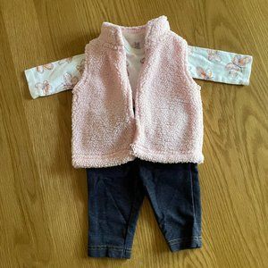 Bundle of 3 Baby Girl Carters 3-Piece Fall / Winter Outfits 0-3 and 3-6 Month